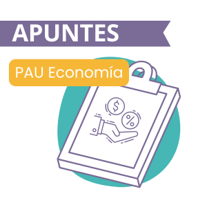 Ilustración de una carpeta con clip con el texto 'apuntes PAU economía', representando recursos para el curso de preparación para la PAU de economía.