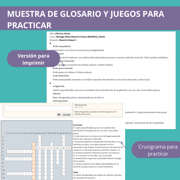 Muestra de glosario del curso online de biología