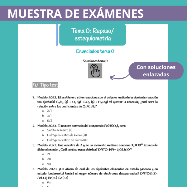 Muestra de exámenes PCE química