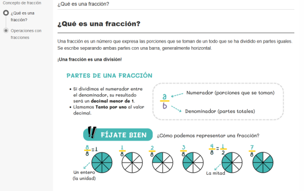 Muestra de aula virtual de matemáticas básicas