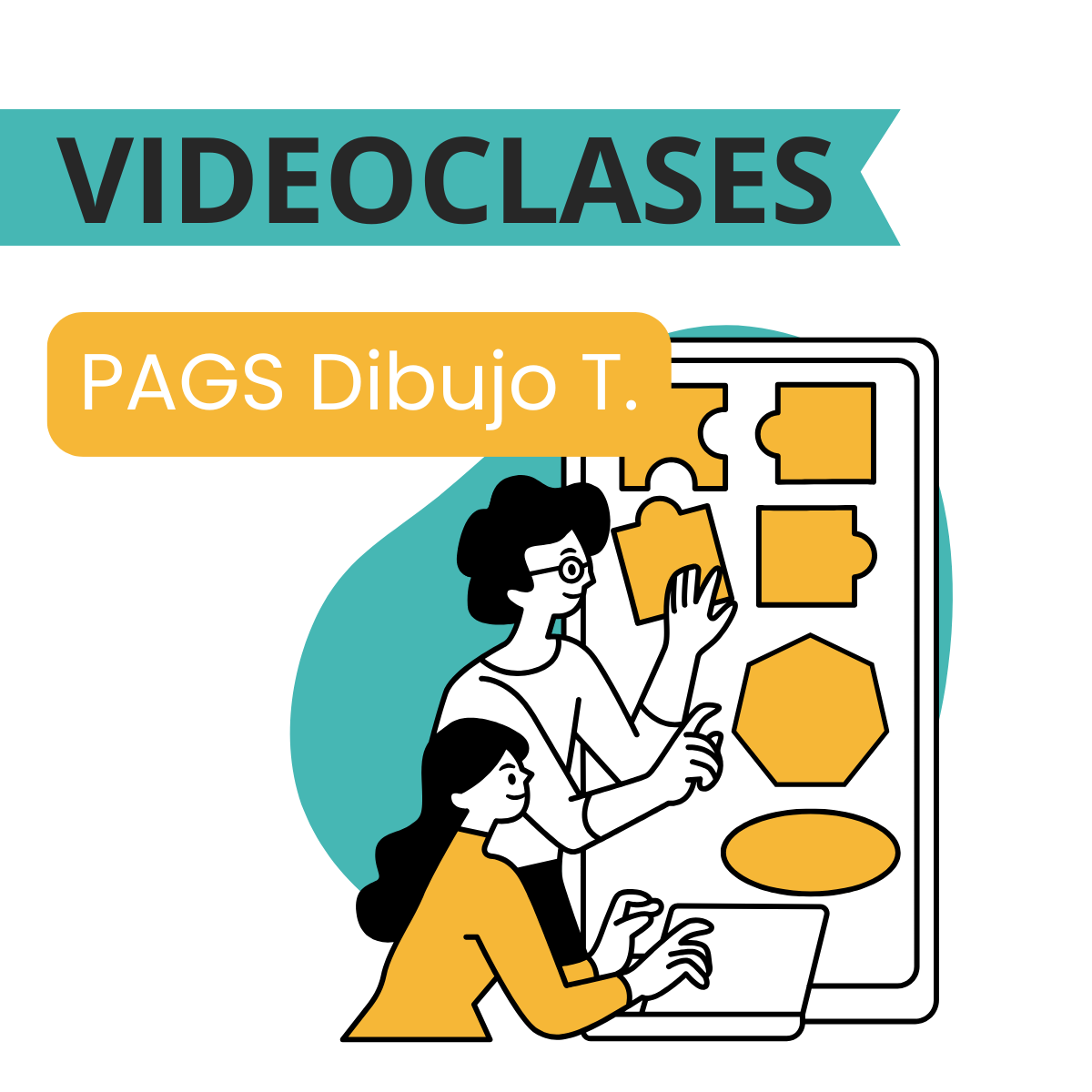 Ilustración de estudiante con tablet y compás, representando el curso online de Dibujo Técnico para la Prueba de Acceso a grado superior
